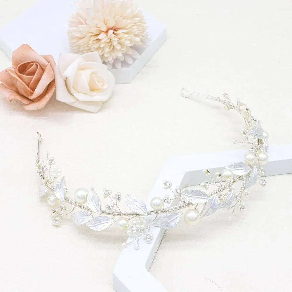 Bridal Headband Rhinestone Hair Band Wedding Tiara for Women Silver 14''
